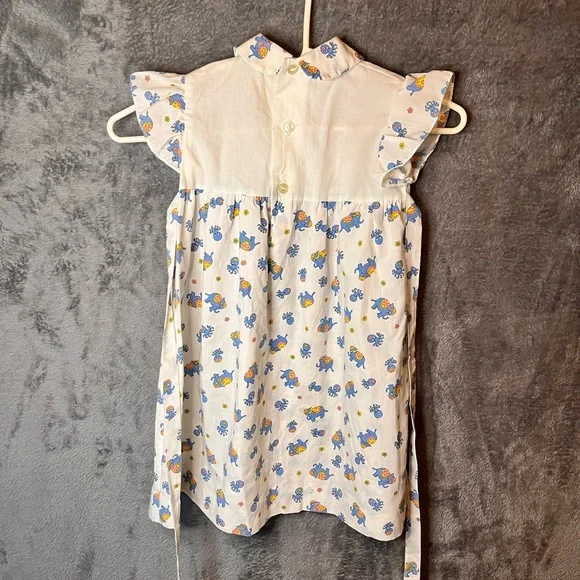 Vintage 70’s/80’s White Cotton Baby Dress with Blue & Yellow Elephant Print - Picture 6 of 13